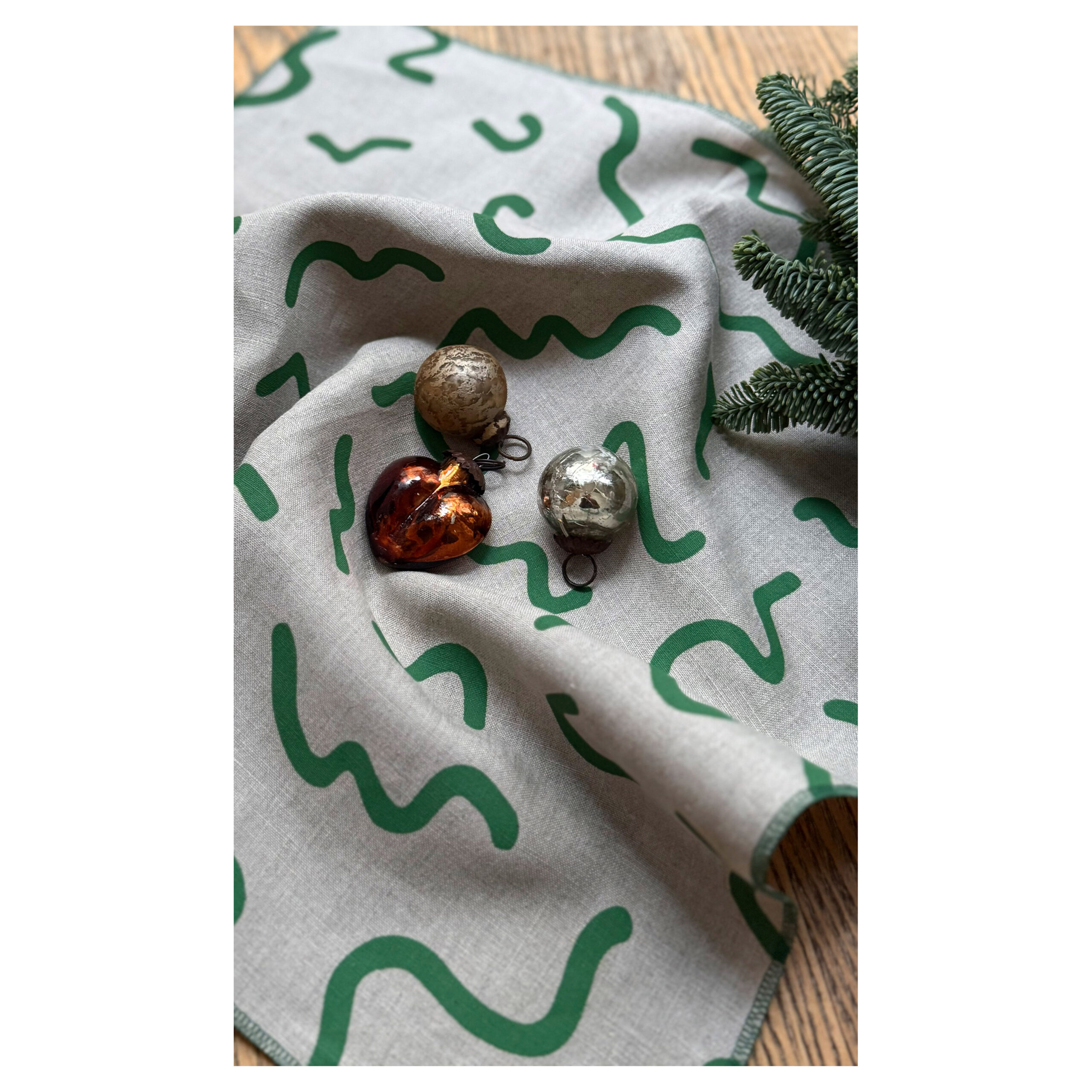 Bio Leinen Servietten 2er Set - Wiggles - Green